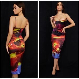 House of CB Mitzi Printed Satin Corset Dress NWT $280